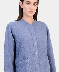 Eileen Fisher Women's Cotton-Blend Mandarin Collar Shirt