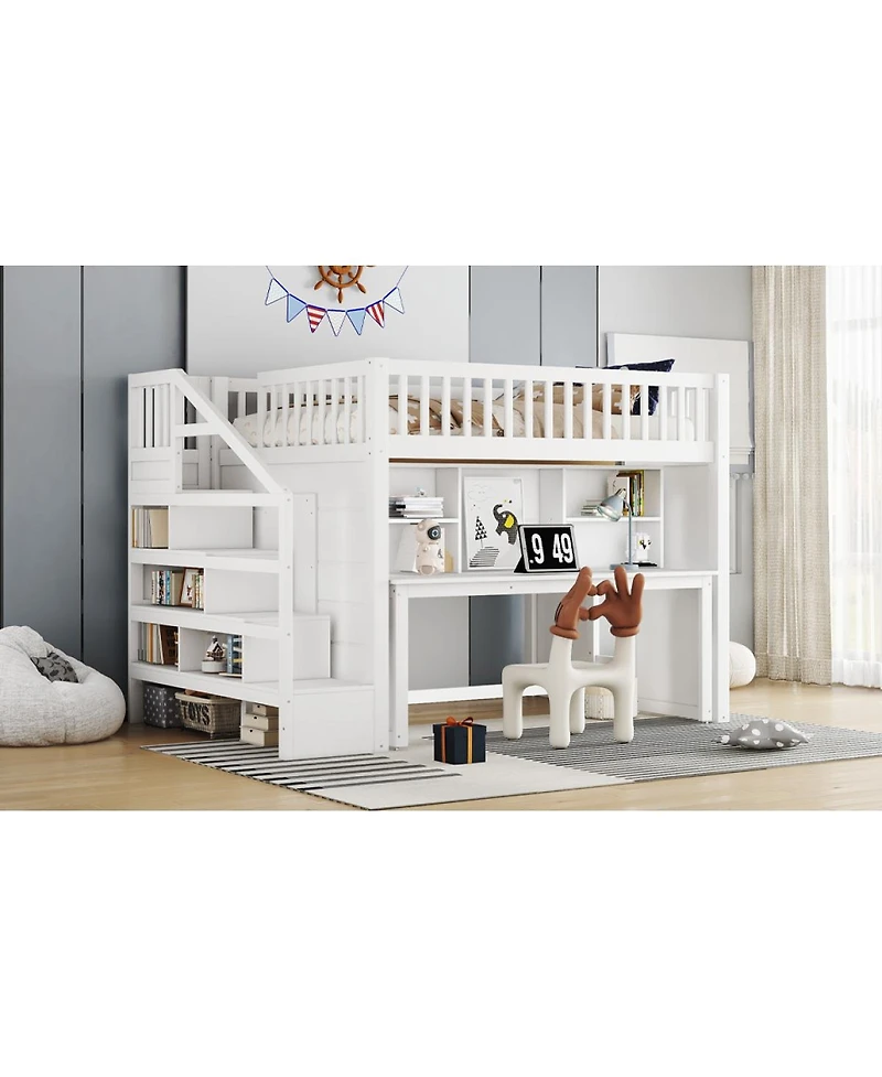 Streamdale Furniture Full Size Loft Bed with Desk and Storage Stairs