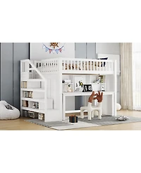 Streamdale Furniture Full Size Loft Bed with Desk and Storage Stairs