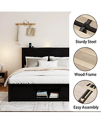 Streamdale Furniture Queen Bed Frame with Upholstered Headboard, Storage, Led, Pet Bed, Black