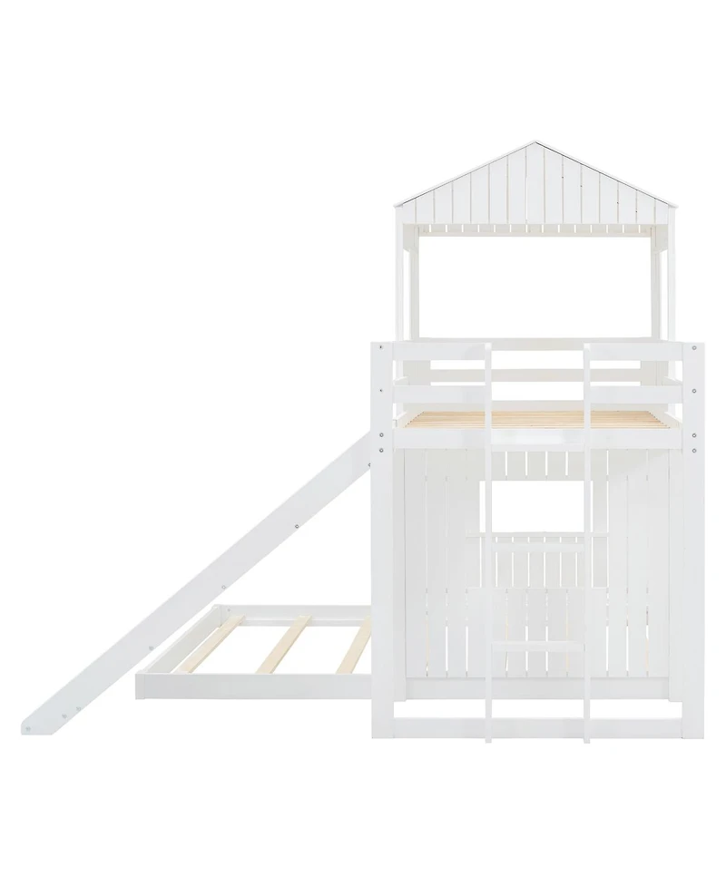 Streamdale Wooden Twin Over Full Bunk Bed with Playhouse, White