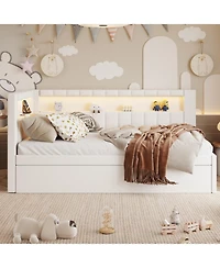 Streamdale Furniture Twin Platform Bed with Usb & Led Trundle