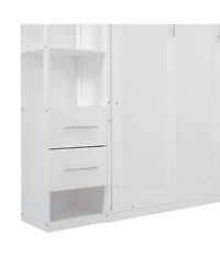 Streamdale Furniture Queen Size Murphy Bed Wall Bed with Shelves, Drawers and Led Lights