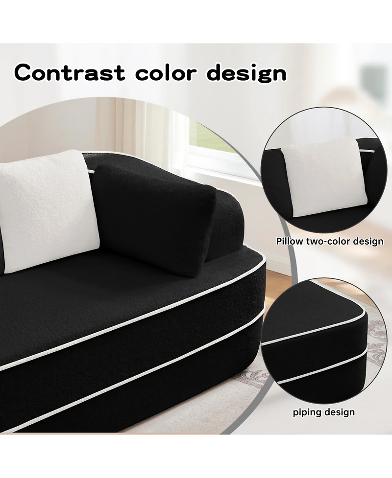 Streamdale Furniture 106" Teddy Fabric Boneless Sofa, Contrast Color L-Shaped Chaise Couch