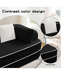 Streamdale Furniture 106" Teddy Fabric Boneless Sofa, Contrast Color L-Shaped Chaise Couch