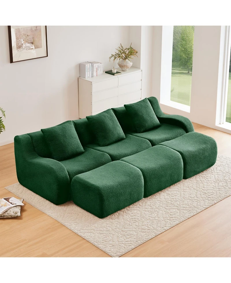 Streamdale Furniture Three-Seat Boneless Sofa, Teddy Fabric, No Assembly, Curved Armrest