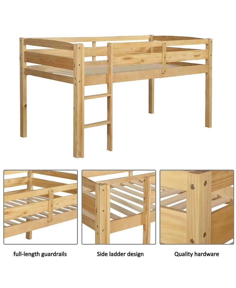 Streamdale Twin Wood Loft Bed Low Loft Beds with Ladder, Twin, Walnut