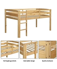 Streamdale Twin Wood Loft Bed Low Loft Beds with Ladder, Twin, Walnut