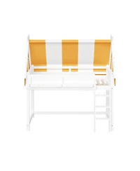 Streamdale Furniture Twin Loft Bed with Canopy, Led Lights & Book Shelf