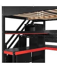 Streamdale Furniture Full Size Wooden Gaming Loft Bed with Storage Stairs, Desk, Shelves & Pegboard