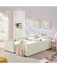 Streamdale Furniture Streamdale Cute Rabbit Ear Boucle Platform Bed with Safety Rail & Pocket, Beige