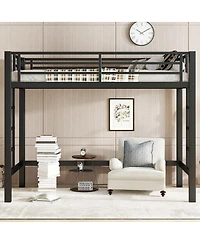 Streamdale Furniture Metal Loft Bed with Ladder and Guardrails