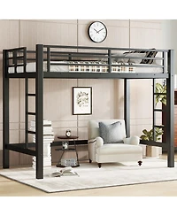 Streamdale Furniture Metal Loft Bed with Ladder and Guardrails