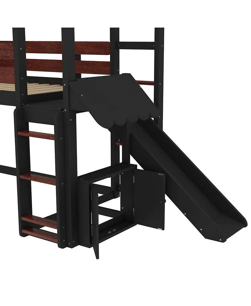 Streamdale Furniture Twin Loft Bed with Bookshelf, Slide, and Safety Rails