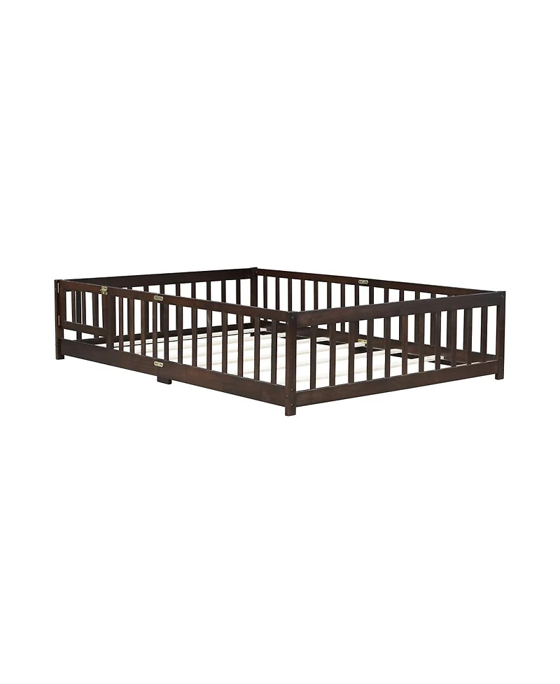Streamdale Furniture Full Size Floor Bed with Fence, Door, and Safety Guardrails