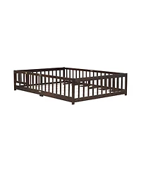 Streamdale Furniture Full Size Floor Bed with Fence, Door, and Safety Guardrails