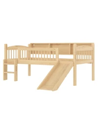 Streamdale Furniture Twin Xl Loft Bed with Storage Shelves, Led Lights, Guardrails, Natural