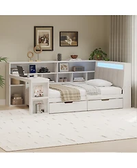Streamdale Furniture Twin L-shaped Wooden Daybed with Desk & Storage Bookcase, White