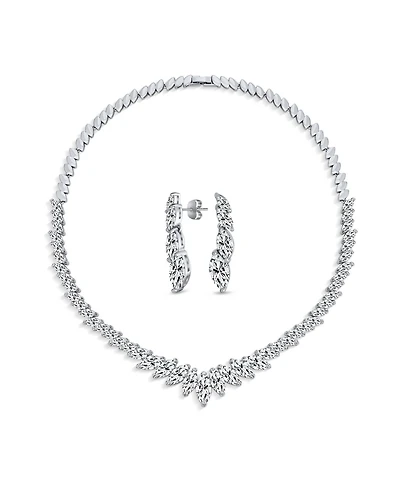 Bling Jewelry Classic Marquise Leaf Cz Statement V Necklace Chandelier Earrings Jewelry Set