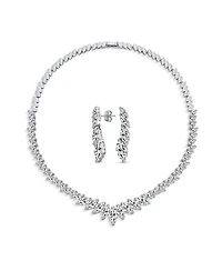 Bling Jewelry Classic Marquise Leaf Cz Statement V Necklace Chandelier Earrings Jewelry Set