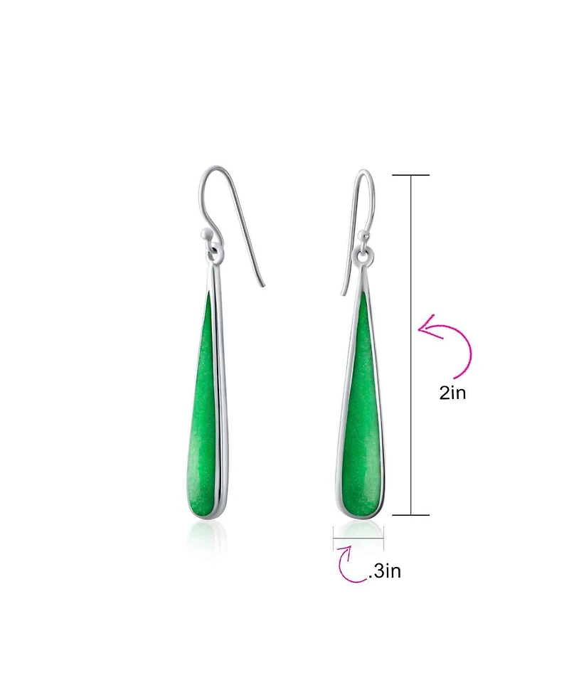 Bling Jewelry Simple Green Agate Stabilized Turquoise Inlay Long Teardrop Dangle Earrings .925 Sterling Silver