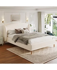 Streamdale Furniture Queen Upholstered Platform Bed, Boucle Fabric, Wingback Headboard