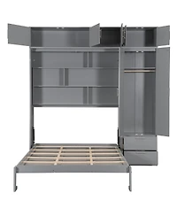 Streamdale Furniture Queen Size Wall Murphy Bed with Cabinet, Shelves & Wardrobe, Gray