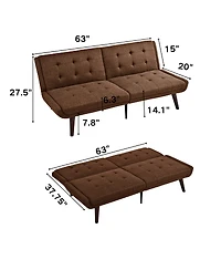 Streamdale Furniture Streamdale Convertible Futon Sofa Bed, 63" Sleeper Couch with Adjustable Backrest, Brown