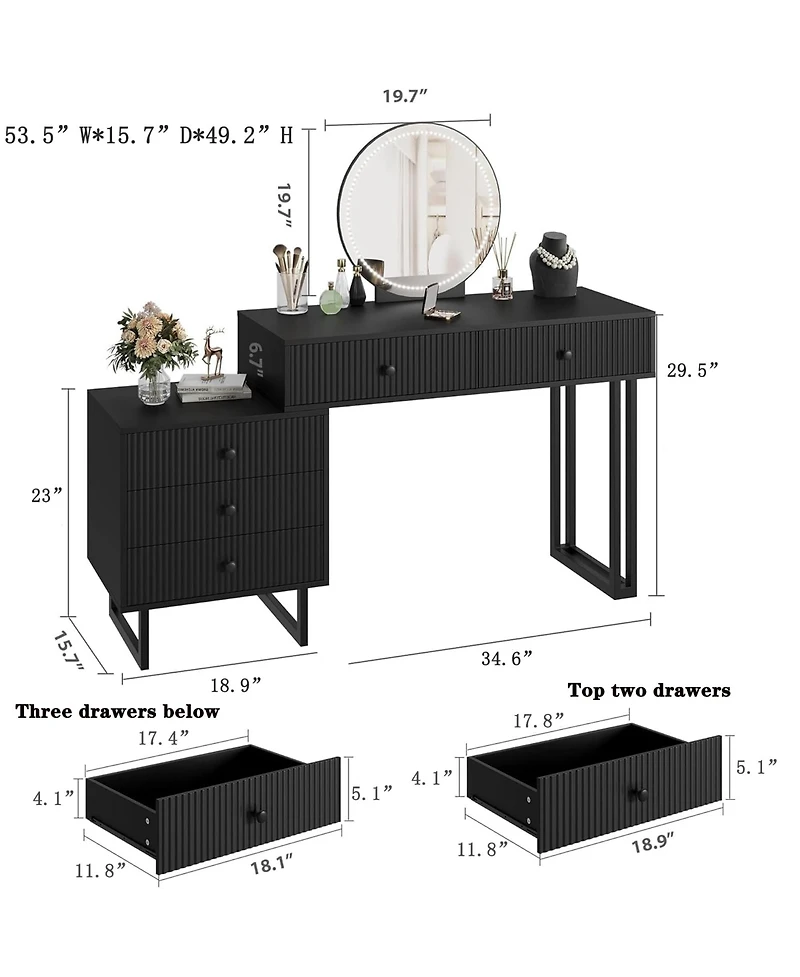 gaomon Vanity Desk with Mirror and Lights, Small Makeup 5 Drawers for Bedroom