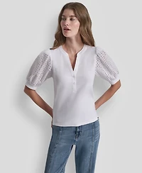 Dkny Jeans Women's Puff-Sleeve Henley Top