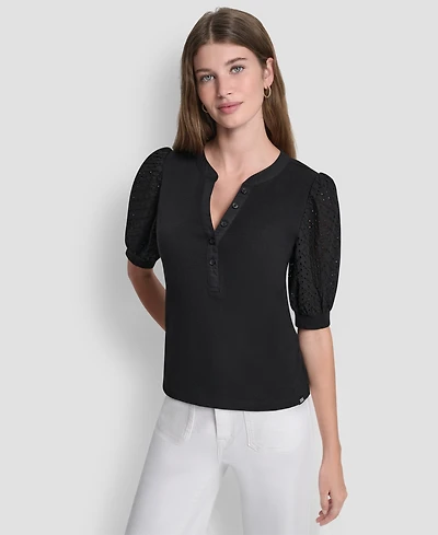 Dkny Jeans Women's Puff-Sleeve Henley Top