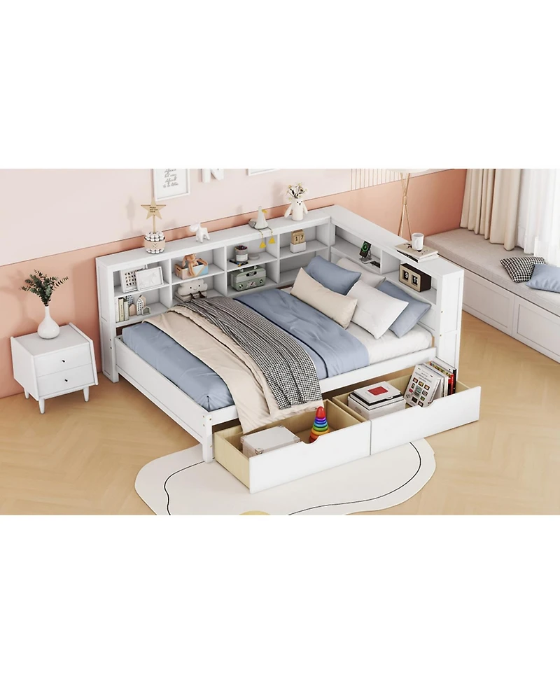 Streamdale Furniture Streamdale Wooden Full Size DayBed with 2 Drawers, Usb Ports, White