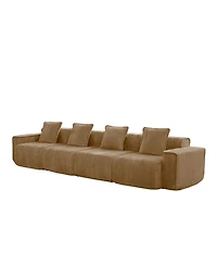 Streamdale Furniture Streamlined Deep Seat Modular 4-Seat Boneless Sofa with French Edge Piping, Brown Velvet