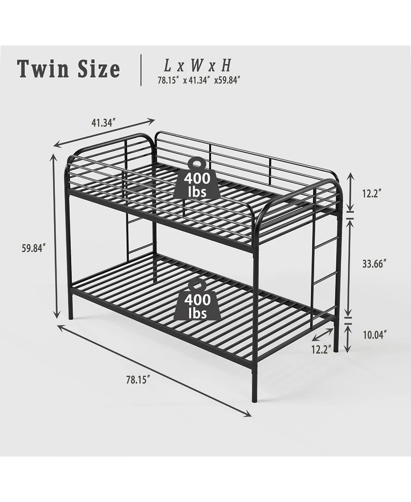Streamdale Furniture Metal Twin Over Twin Bunk Bed with 2 Ladders, Black