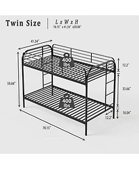 Streamdale Furniture Metal Twin Over Twin Bunk Bed with 2 Ladders, Black