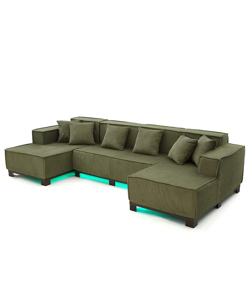 Streamdale Furniture Modern U-Shaped Sectional Sofa with Rgb Led Light Strip