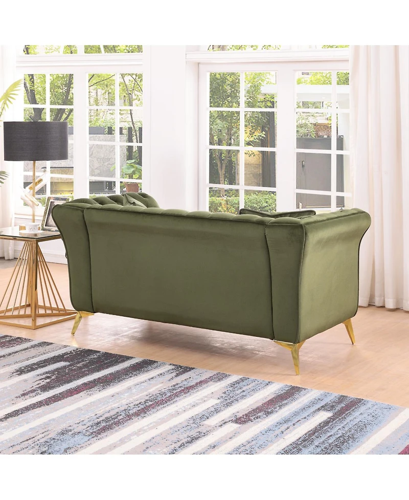 Streamdale Furniture Chesterfield Stanford sofa, green tufted fabric, scroll arm/back loveseater