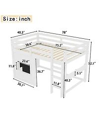 Streamdale Furniture Twin Loft Bed w/ Chalkboard, Bookshelf, Safety Rails