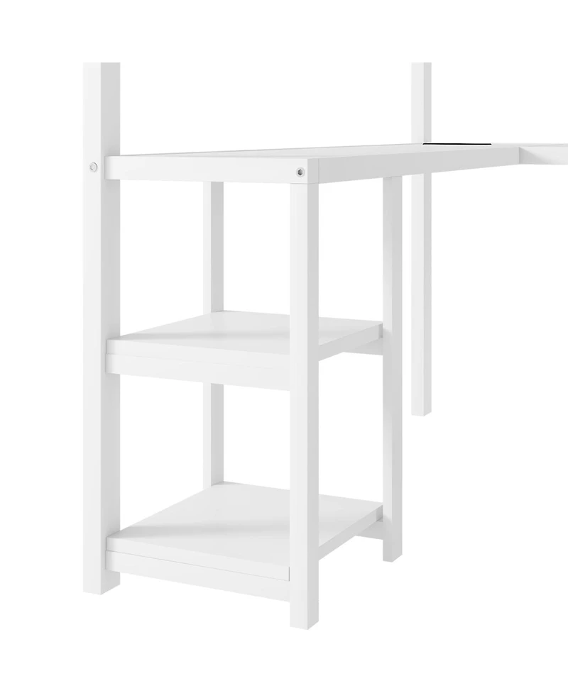 Streamdale Furniture Metal Queen Loft Bed with Wardrobe, Led Light & L-Shaped Desk