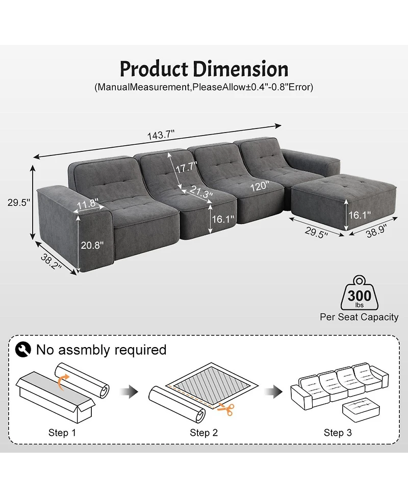 Streamdale Furniture Modular Sectional Sofa Set w/ Ottoman, Tufted, Deep Seat, Chaise, Accent Chair