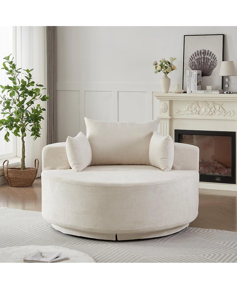 Streamdale Furniture 55"L Chenille Foam Single Swivel Chair, Fluffy Modern Sleeper, 360 Degree Swivel