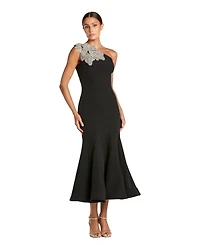Mac Duggal Petite Crepe One Shoulder Mermaid Midi Dress With Flower