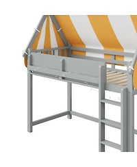 Streamdale Furniture Full Loft Bed with Canopy, Led Lights & Book Shelf