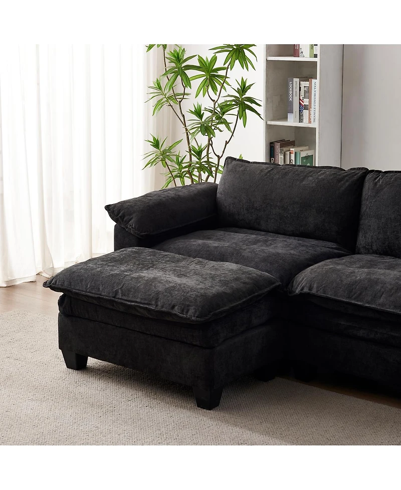 Streamdale Furniture Living Room U Shape Sofa with Two Ottomans - Black Chenille