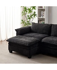 Streamdale Furniture Living Room U Shape Sofa with Two Ottomans - Black Chenille