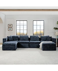 Streamdale Furniture 143" Cloud Sectional Couch with Comfy Chaise, U-Shaped Modular Sofa, Blue