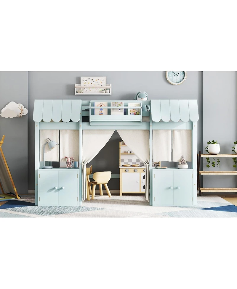 Streamdale Furniture Streamdale Twin Loft Bed with Bookshelf, Curtain, Storage, Playful Design, Blue
