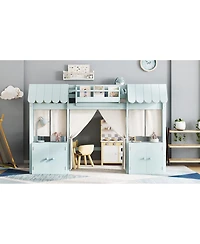 Streamdale Furniture Streamdale Twin Loft Bed with Bookshelf, Curtain, Storage, Playful Design, Blue