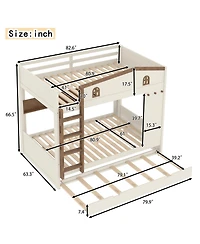 Streamdale Furniture Queen over Bunk Bed with Trundle and Storage, Solid Wood