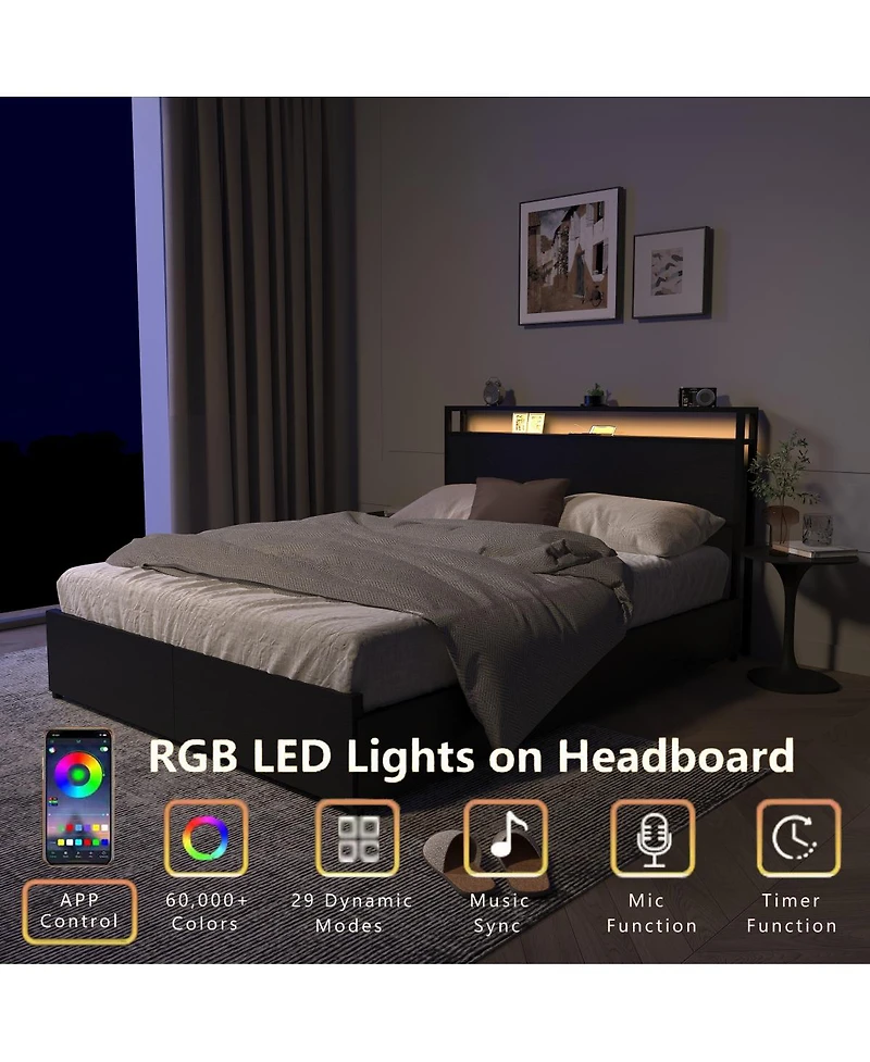 Streamdale Furniture Queen Bed Frame with Storage Headboard & Charging Station